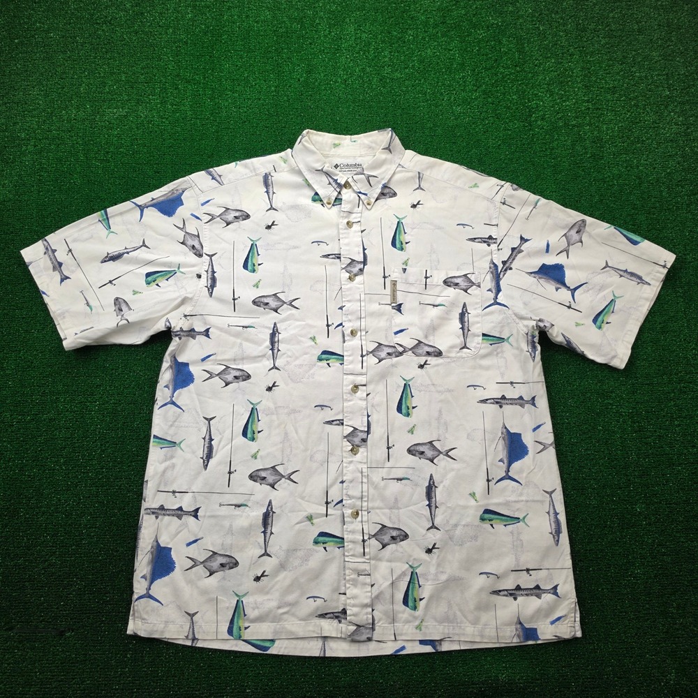 Vintage Columbia Sportswear Gamefish Offshore Print Button Down Shirt Mens Large